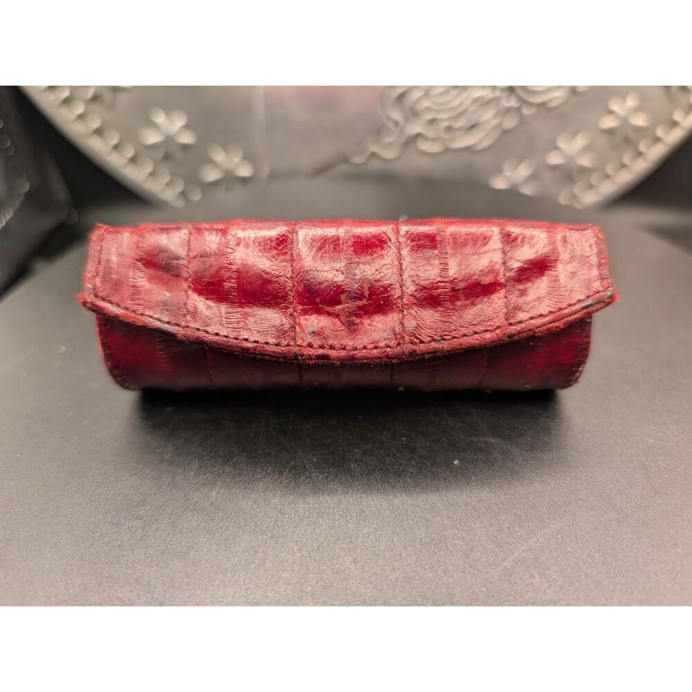 Genuine Eel Skin Lipstick Holder w/ Mirror – Red – Made in Korea – Vintage